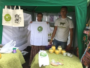 Mother Cow tea shirts along with other paraphernalia including pure natural ghee, hand bags made of jute, cookies & books on display at Bhakti Sangam Festival.